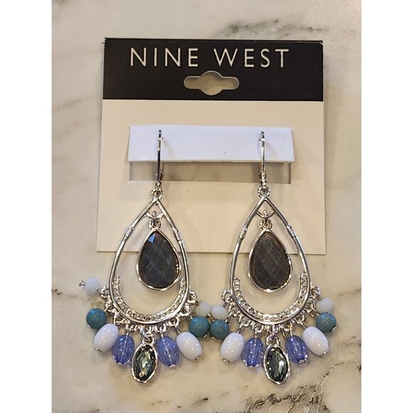 Nine West Silver-Tone Teardrop Earrings With Beaded Accents & Faux Gemstones - Picture 1 of 5